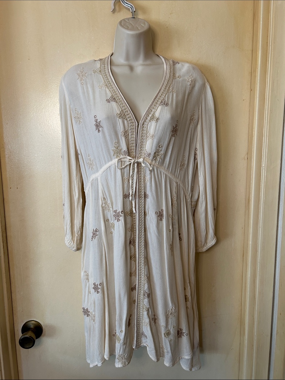 Free People Stargazer Cream Embroidered V-Neck Mini Dress size S